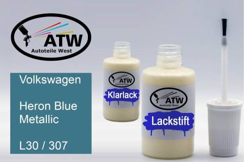 Volkswagen, Heron Blue Metallic, L30 / 307: 20ml Lackstift + 20ml Klarlack - Set, von ATW Autoteile West.